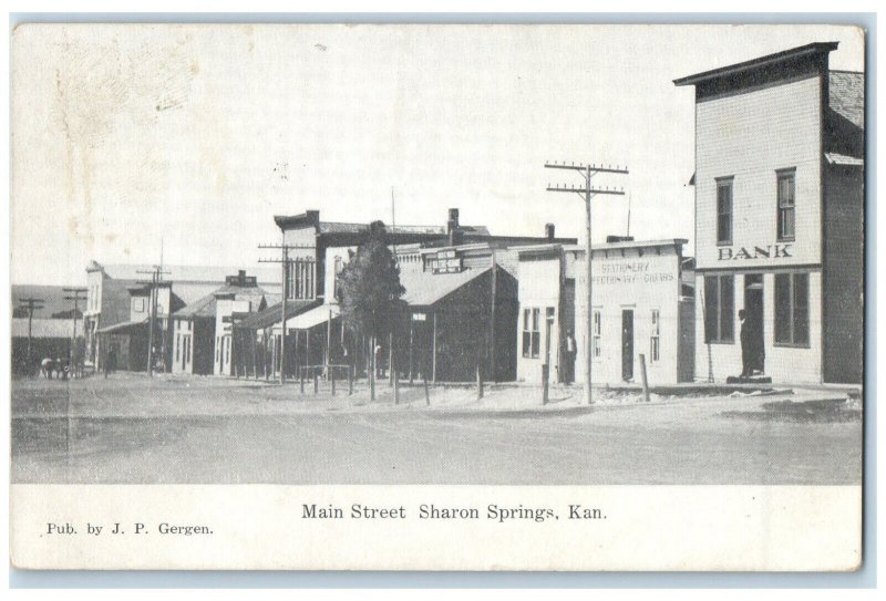 1909 Bank Confectionary Main Street Sharon Springs Kansas KS Antique Postcard