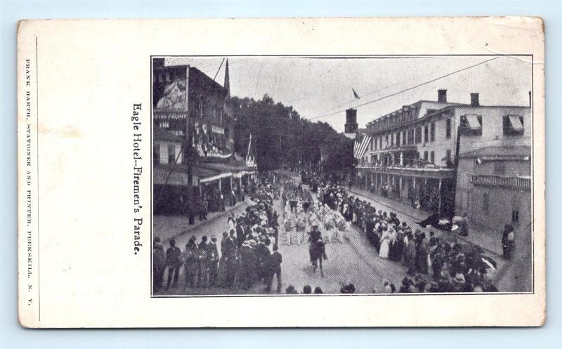 Postcard NY Peekskill 1898 Firemen's Parade from Eagle Hotel Fire Dept Band R69