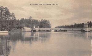 A72/ Pokomoke City Maryland Md Postcard c1940s Pokomoke River Bridge Scene Boat