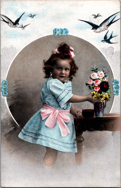 Girl With Doll Prof Gustav Igler Schwere Trennung Vintage Postcard C005