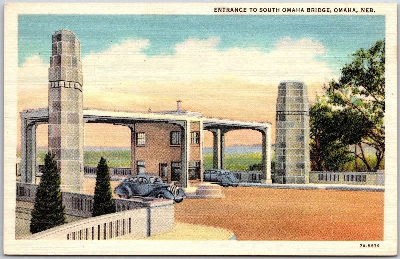 Entrance To South Omaha Bridge Omaha Nebraska NB Highway Roadway Postcard