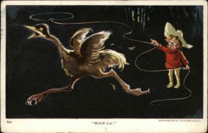 Julius Bien Wild Animals Little Boy Lassoing Ostrich c1910 Vintage Postcard