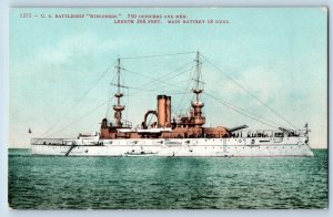 US Navy Ship Postcard US Battleship Wisconsin 750 Officers And Men c1910's