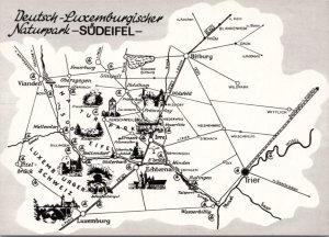 Postcard Germany Map - German-Luxembourg Nature Park