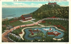 Vintage Postcard 1947 Bernheimer's Chinese Gardens Santa Monica California CA