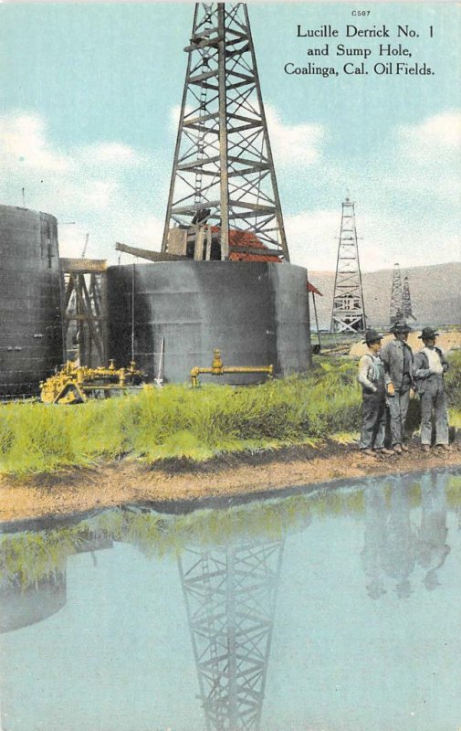 Lucille Derrick No 1 & Sump Hole Coalinga, CA Oil Fields c1910s Vintage Postcard