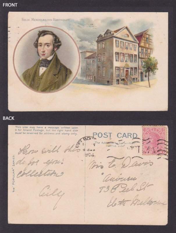 AUSTRALIA, Vintage postcard, Judaica, Felix Mendelssohn Bartholdy, Composer