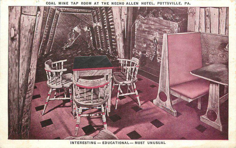 1930s Postcard Pottsville Pennsylvania Coal Mine Tap Room #2 interior 11529