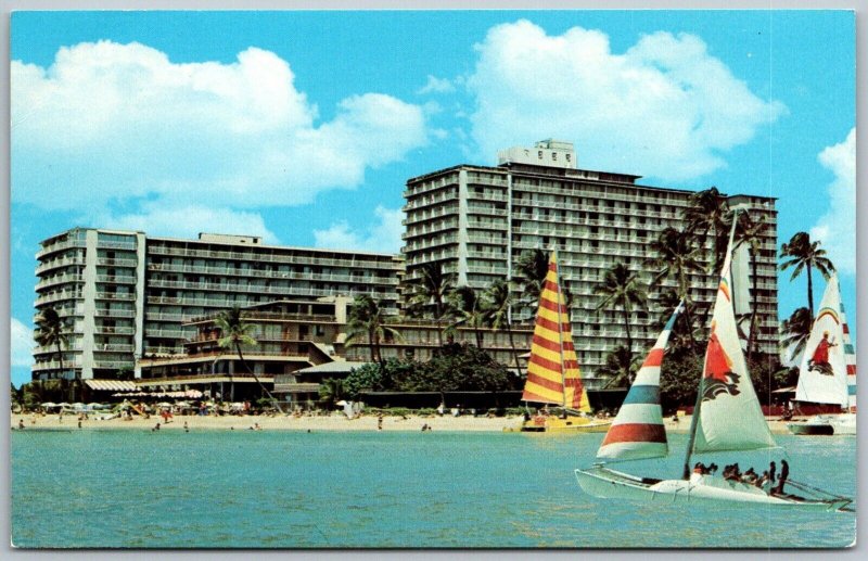 Waikiki Honolulu Hawaii 1970s Postcard Reef Hotel Map Back