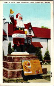 Statue of Santa, Santa Claus Land, Santa Claus IN c1954 Vintage Postcard N77