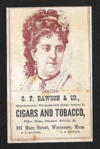VICTORIAN TRADE CARD Rawson Cigars & Tobacco Woman Canissa