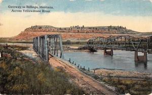 Billings Montana scenic view bridge across Yellowstone River antique pc Z28379