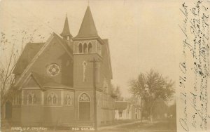 Postcard RPPC 1907 Iowa Red Oak First UP Church roadside occupation 23-11424