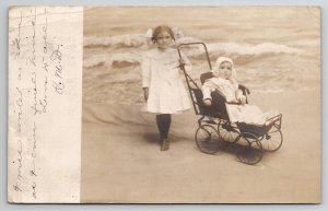 RPPC Cute Children Dress Bow Ocean Park CA Drake Family Franklin NY Postcard P27