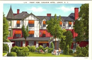 Lenoir, NC North Carolina  CARLHEIM HOTEL Guests On Lawn ca1940's Linen Postcard