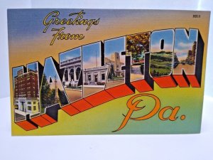 Greetings From Hazleton PA Large Big Letter Postcard Linen Pennsylvania Unused