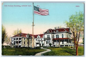 c1910 US Flag Odd Fellows Building Green Bay Wisconsin WI Unposted Postcard