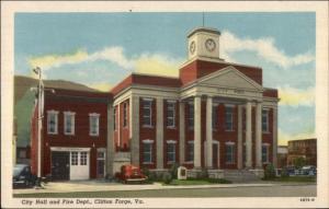 Clifton Forge VA City Hall & Fire Dept Linen Postcard