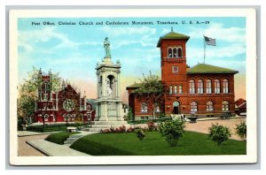 Vintage 1930's Postcard Post Office Christian Church Texarkana Arkansas & Texas