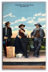 Amish Men Homeward Bound Lancaster Pennsylvania PA UNP Linen Postcard Y13