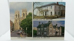 Vintage Multiview  Postcard York Minster The Elm Bank Hotel & Moat Hotel