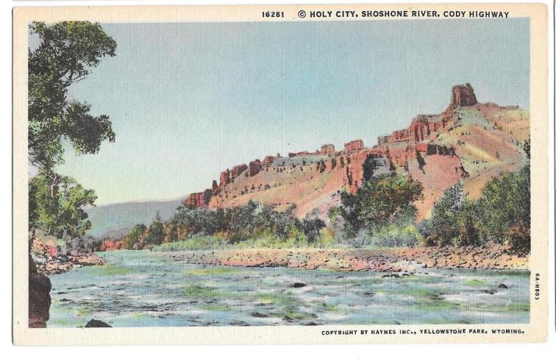 WY Shoshone River Holy City Cody Highway Vtg Haynes Postcard