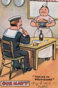 Our Navy Taking In Provisions Giant Pastry Pie Cookery Comic Old Postcard