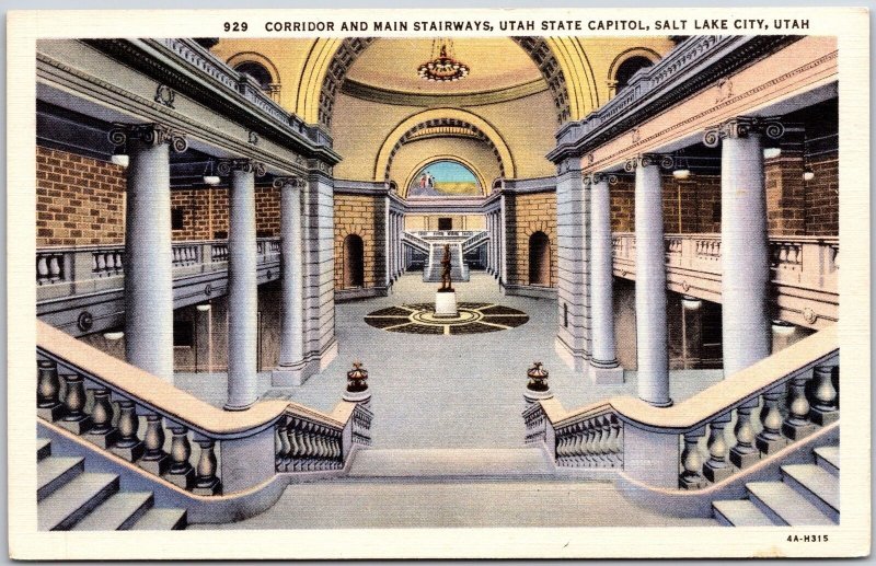 Corridor And Main Stairways Utah State Capitol Salt Lake City Utah UT Postcard