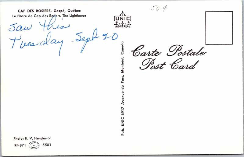 Postcard LIGHTHOUSE SCENE Gaspe Quebec QC AK1319