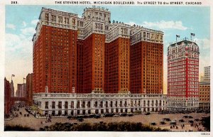 Stevens Hotel Chicago Postcard / Vintage 1928 Max Rigot / Michigan Blvd