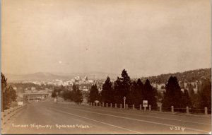 Sunset Highway Spokane WA Real Photo Postcard PC172