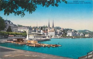 Switzerland navigation & sailing topic postcard Luzern quai boat paddle steamer