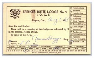 Oddfellows IOOF Spencer Butte Lodge Eugene OR Meeting Notification Postcard H30