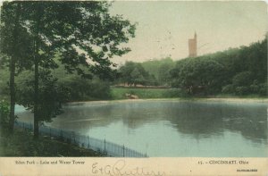 1908 Eden Park - Lake And Water Tower Cincinnati Ohio Vintage Postcard