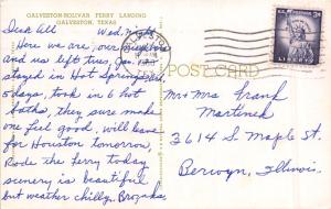 GALVESTON TEXAS GALVESTON BOLIVAR FERRY LANDING~FLAG~SHIP POSTCARD 1960 PSTMK