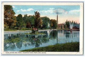 Portland Maine ME Postcard Duck House Pond Deerings Oaks Fountain c1920 Vintage