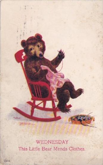 Bears Wednesday This Little Bear Mends Clothes 1908 Signed Wall