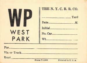 H63/ Railroad Ticket Transfer Card 1900s? NYC West Park Westpark Cleveland Ohio