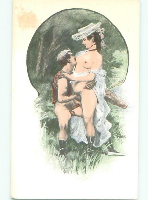 foreign c1910 Risque NUDE FRENCH WOMAN HAVING SEX IN THE WOODS AB7319