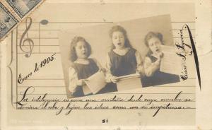 1905 RPPC Postcard Children Girl Musicians Sing from Sheet Music, Music Clef UK