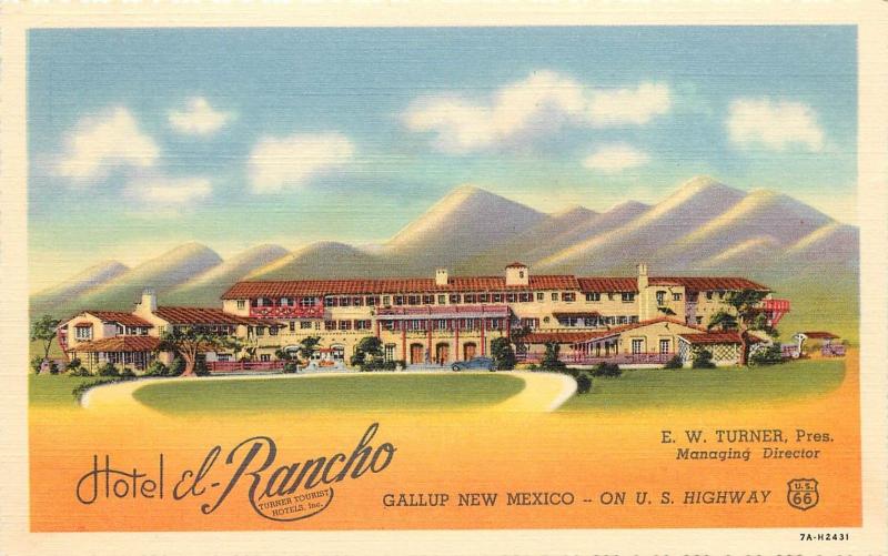 Colorful Linen Roadside Postcard Hotel El Rancho Gallup NM Route 66 unposted