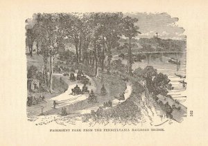 1876 Victorian Engraving Fairmount Park Pennsylvania Railroad Bridge 2T1-57A