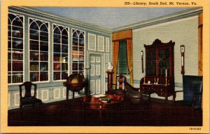 Vtg 1940s Library South End Washington's Mansion Mt Vernon Virginia VA Postcard