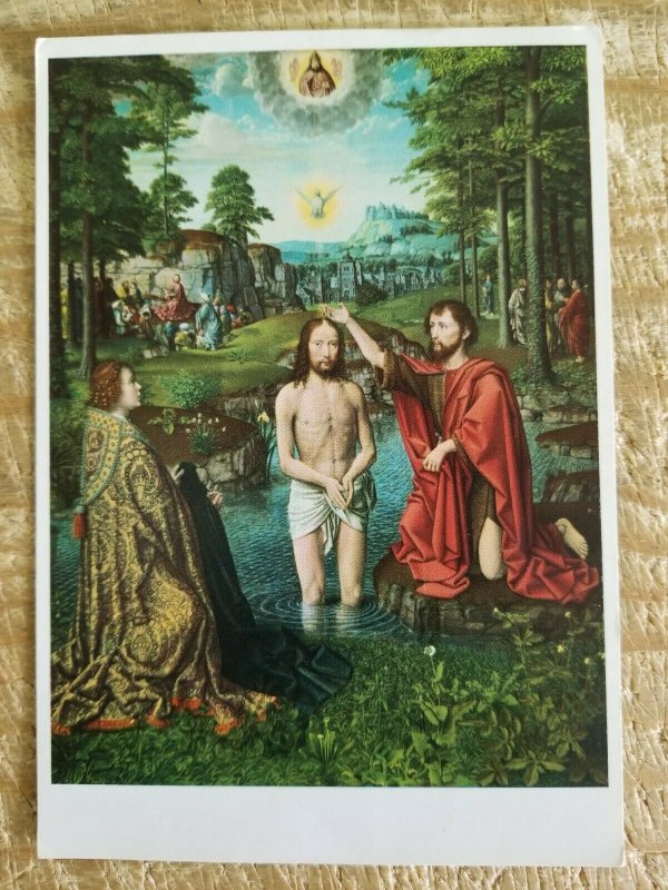 CHRIST'S BAPTISM BY GERARD DAVID.VTG UNUSED ART POSTCARD*P12