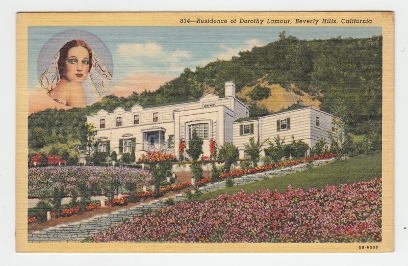 P2360,  vintage postcard residence of  dorothy lamour beverly hills calif unused