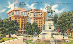 RICHMOND, Virginia VA   WASHINGTON MONUMENT & HOTEL RICHMOND  c1940's Postcard