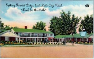 SALT LAKE CITY, Utah UT   Roadside  SPIKING TOURIST LODGE  c1950s Linen Postcard