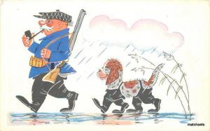 1960s Artist impression Russian Hunter Dog rain gear postcard 5990