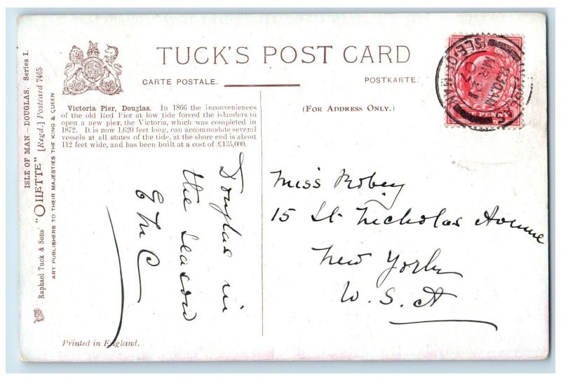 c1910's Victoria Pier Douglas Isle of Man Tuck's Oilette Posted Antique Postcard