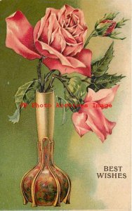 Best Wishes, Roses in Art Nouveau Style Vase 